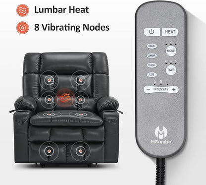 MCombo Small Dual Motor Power Lift Recliner Chair for Elderly, Zero Gravity Lift Chair with Heat and Massage, Lay Flat Recliner for Petite, USB Ports, Faux Leather R7894 (Black, Small-Wide)