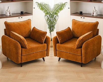 Rexulqo Oversized Accent Chair Set of 2,All Seats Storage,Comfy Armchair,24.5'' Deep Seat,Upholstered Living Room Chairs,Big Reading Chair for Bedroom,Office,Chenille,Yellow