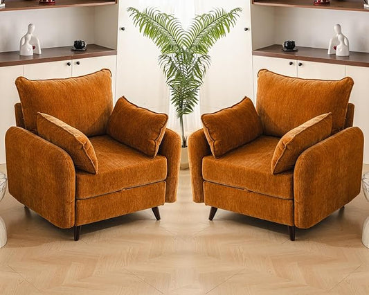Rexulqo Oversized Accent Chair Set of 2,All Seats Storage,Comfy Armchair,24.5'' Deep Seat,Upholstered Living Room Chairs,Big Reading Chair for Bedroom,Office,Chenille,Yellow