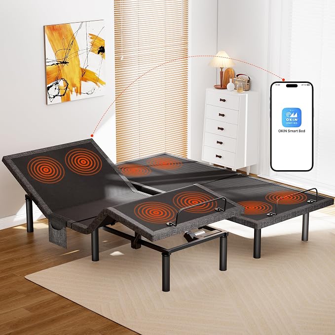 AMADA HOMEFURNISHING Adjustable Bed Frame with Massage, App-Controlled Split King Adjustable Bed with 4 USB Ports & Under-Bed Night Light, Wireless Electric Bed Frame, 4 Height Options, SK2