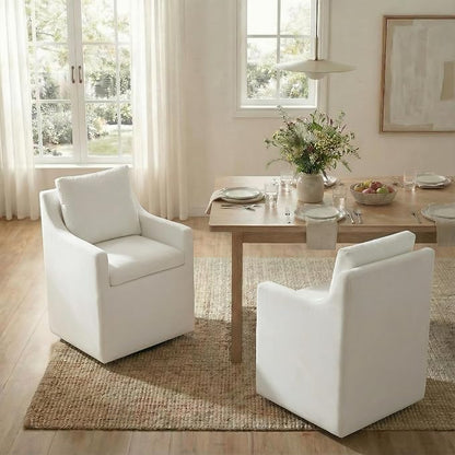 KISLOT Upholstered Dining Chairs Set of 2, Modern Dining Room Chairs with Casters & Washable Cover, Rolling Accent Chair with Hidden Storage for Kitchen, Farmhouse, Living Room, White, 2 Box