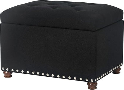 Joveco Storage Ottoman Bench, Rectangle 24″ Linen Foot Rest Stool Square Footstool for Living Room, Bedroom, Black