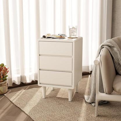 Tall Nightstand White Night Stand with 3 Drawers Mid Century Modern Nightstand with Storage,Solid Wood Night Stand,Small Bedside Table for Bedroom,Living Room,Office,White Bedside Table