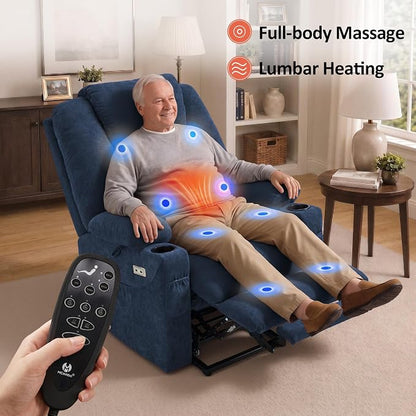 MCombo Power Lift Recliner Chair for Elderly R7045(Admiral, Medium-Wide) | Heat and Massage, Breathable Fabric, USB& Type C Charging Port, FSC Certified