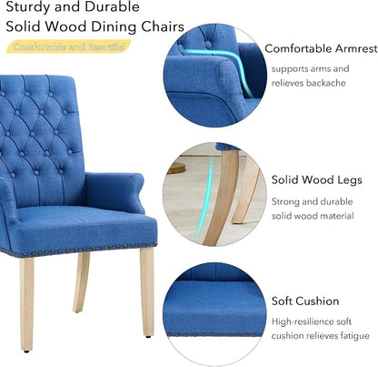 AODCHR Upholstered Fabric Accent Dining Chair Set of 5, Elegant Tufted Dining Room Chairs, Kitchen Room 1 Arm with 4 Armless,Blue