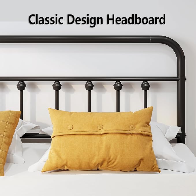 Vengarus Queen Metal Bed Frame with Victorian Headboard & Footboard, Black | 14" Queen Metal Platform Frame, Heavy Duty Steel Slat Support, Noise Free, No Box Spring Needed, Easy Disassembly & Transport
