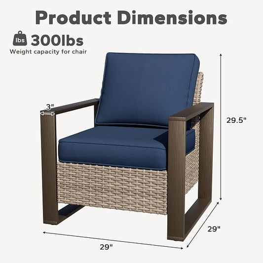 Joyside Outdoor Patio Chairs Set, 2 Pieces Wicker Rattan Chairs with Metal Wide Armrest, Thick Cushions and Deep Seating for Garden, Backyard, Porch, Deck