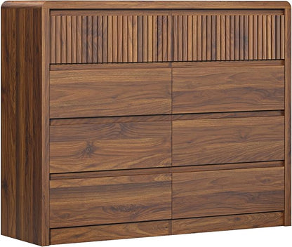 LYNSOM Walnut Fluted 8 Drawer Dresser, 50" Wide Wooden Chest of Drawers for Bedroom, Curved Profile Design, Mid Century Modern Dresser Storage Organizer Closet for Living Room, Hallway, Entryway