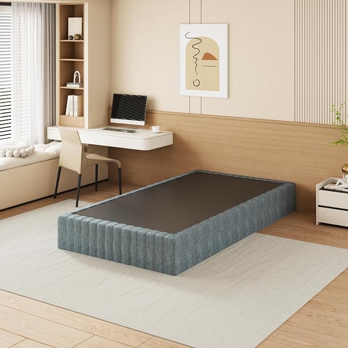 NHODIR 9 Inch Box Spring Twin Size Bed Base, Heavy Duty Metal Twin Mattress Foundation with Upholstered Fabric Cover, Noise Free, Easy Assembly, Black
