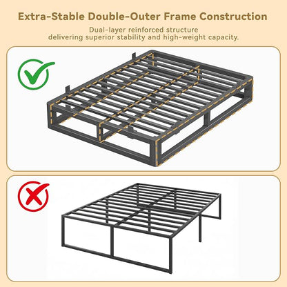 10 Inch Queen Bed Frame with Rounded Corner and Squeak Free U-Slot Design, Metal Platform Bed Frames 6 Non-Slip Mattress Grippers, 3500lbs Heavy Duty Steel Slat Support, No Box Spring Needed