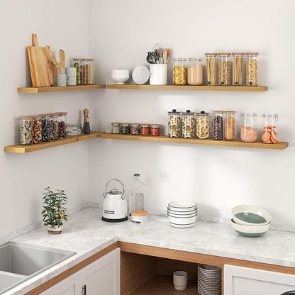Heimlove Floating Shelves for Wall,16 inchs Shelf for Small Bathroom,Mounted Storage & Display Wood Shelves for Bedroom,Living Room,Kitchen,Office,Set of 2,Oak Color