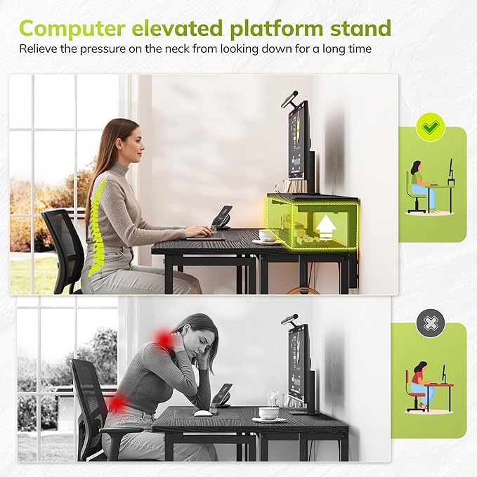 DurayLoly Folding Table with RGB Light for Small Space, 39.4" Folding Computer Desk for Space Saving Sofa Table for Couch, Home Work Office Desk with Monitor Stand, Easy to Fold with Hooks,Black