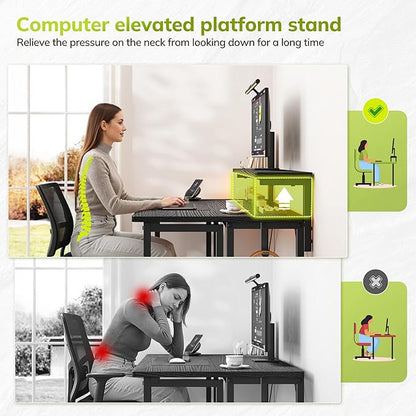 DurayLoly Folding Table with RGB Light for Small Space, 39.4" Folding Computer Desk for Space Saving Sofa Table for Couch, Home Work Office Desk with Monitor Stand, Easy to Fold with Hooks,Black
