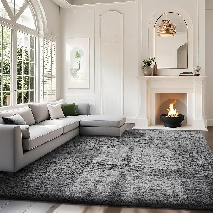 Ophanie 7x9 Area Rugs,Upgrade Non-Slip Fluffy Soft Rugs for Living Room,Large Shag Grey Fuzzy Plush Rug,Gray Shaggy Big Carpets for Bedroom,Kids Boys Girls Dorm Decor with Over 99 pcs Pile fibers