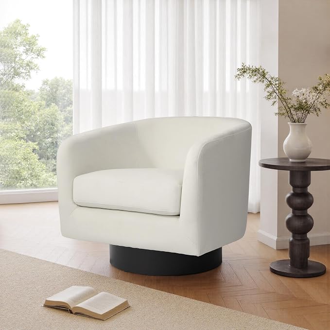 Swivel Barrel Accent Chair, Upholstered Armchair for Living Room, Ivory