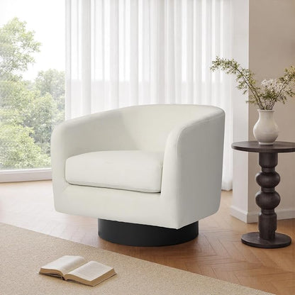 Swivel Barrel Accent Chair, Upholstered Armchair for Living Room, Ivory