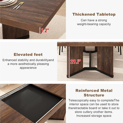 86 in Extendable Dining Table for 6 8 10 People,59"-86" Farmhouse Rectangle Extending Dining Table w/Removable Leaves Space Saving,Wooden Adjustable Tables for Kitchen Office Living Room (Brown&Black)