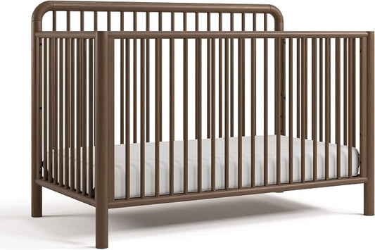 Storkcraft Porto 5-in-1 Convertible Crib with Toddler Guardrail – GREENGUARD Gold Certified, Toddler Bed Conversion Kit Included, 100% Solid Wood, Fits Standard Baby Crib Mattress (Hazelnut)