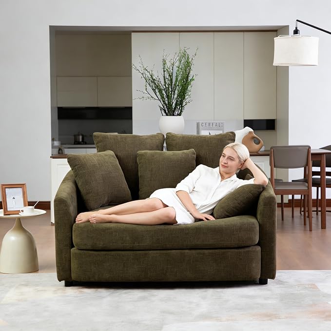 ERYE 56.3" Chenille Upholstered Accent Chair Deep Seat for Living Room Bedroom, Oversized Leisure Cushion Armchair W/ 5 Pillows and Removable Cover for Home Apartment Office