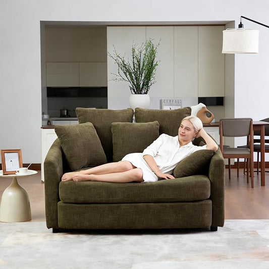 ERYE 56.3" Chenille Upholstered Accent Chair Deep Seat for Living Room Bedroom, Oversized Leisure Cushion Armchair W/ 5 Pillows and Removable Cover for Home Apartment Office