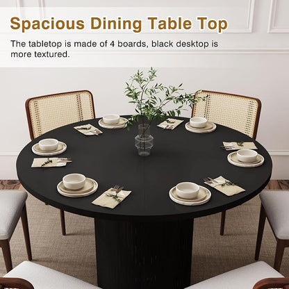 47 Inch Round Dining Table, Farmhouse Fluted Dining Kitchen Table, Modern Wood Small Circle Dining Table for Kitchen Living Room, Black