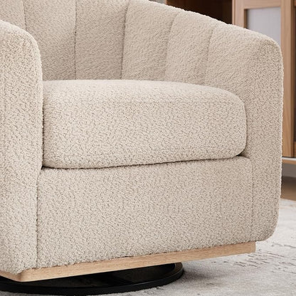 Swivel Barrel Chair, 360 Degree Round Swivel Accent Chair for Living Room, Mid Century Modern Upholstered Accent Chair,Comfy Tufted Sofa Armchairs for Bedroom,Nursery,Boucle,Wheat