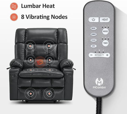 MCombo Dual Motor Power Lift Recliner Chair for Elderly, Lay Flat Lift Chair with Heat and Massage, Oversized Lift Recliner for Big and Tall, Faux Leather R7891 (Black, Large-Wide)