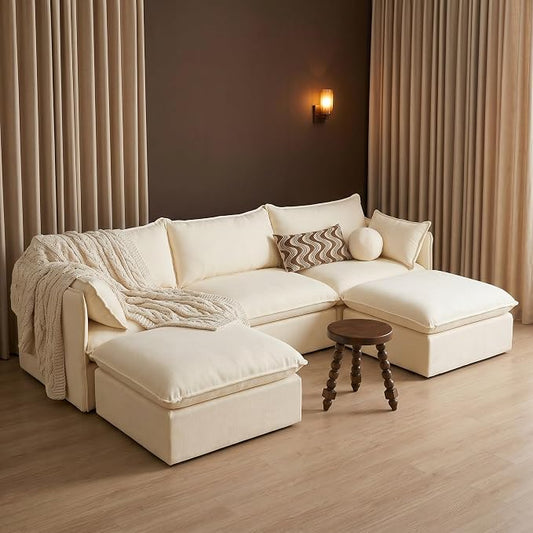 Cloud Modular Sectional Sofa, Oversized Deep Seat Comfort, Luxe Chenille | Fully Removable Washable Covers, Memory Foam Seat Cushions, Storage Ottoman, Premium Fabric
