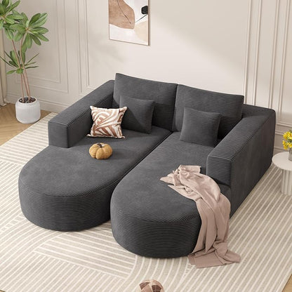 Modular Sectional Sofa Bed,Convertible Cloud Couches for Living Room,2 Chaise Corduroy Boneless Couch Sleeper Sofa Set,Oversized Chaise Lounge Chair for Bedroom,No Assembly Required,Gray 1PCS