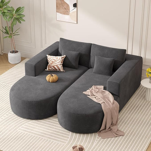 Modular Sectional Sofa Bed,Convertible Cloud Couches for Living Room,2 Chaise Corduroy Boneless Couch Sleeper Sofa Set,Oversized Chaise Lounge Chair for Bedroom,No Assembly Required,Gray 1PCS
