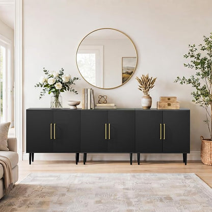 Set of 3 Black Storage Cabinet with Doors, Modern Accent Cabinet, Free Standing Cabinet with Adjustable Shelf, Wooden Buffet Sideboards for Living Room, Kitchen, Dining Room, Entryway