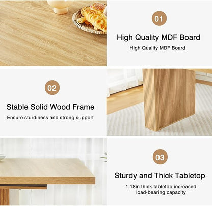 weselon 78 Inch Dining Table for 6 8 10, Modern Farmhouse Rectangular Kitchen Table, Long Dining Room Tables with Wood Strip Base for Kitchen Living Room (Natural)