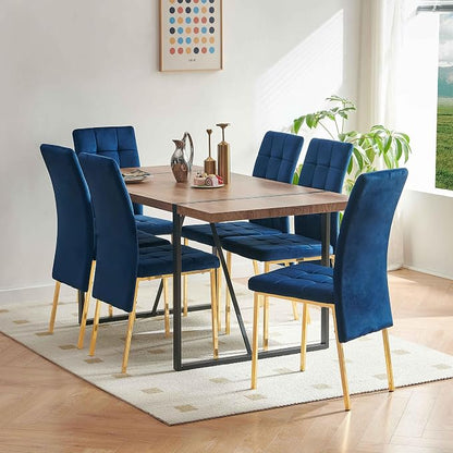 NORDICANA Upholstered Velvet Dining Chairs for 6, Classic High Back Kitchen Chairs Set of 6, Tufted Side Chairs, Golden Color Metal Legs, Navy Blue