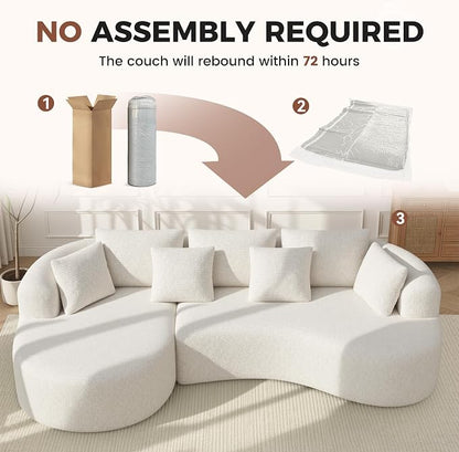 Luxanimarion 124" Curved Modular Sectional Sofa Oversized, L-Shape Boneless Couches for Living Room with Deep Seat and 7 Pillows, High-Density Memory Foam, Beige Chenille Fabric, No Assembly Required