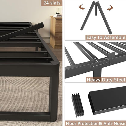 ZTH Full Size Metal Platform Bed Frame 14 in, No Box Spring Needed, Black | Heavy duty support, Underbed storage, Noise-free design, Anti-slip clips, Rounded legs, Easy assembly, Headboard compatible