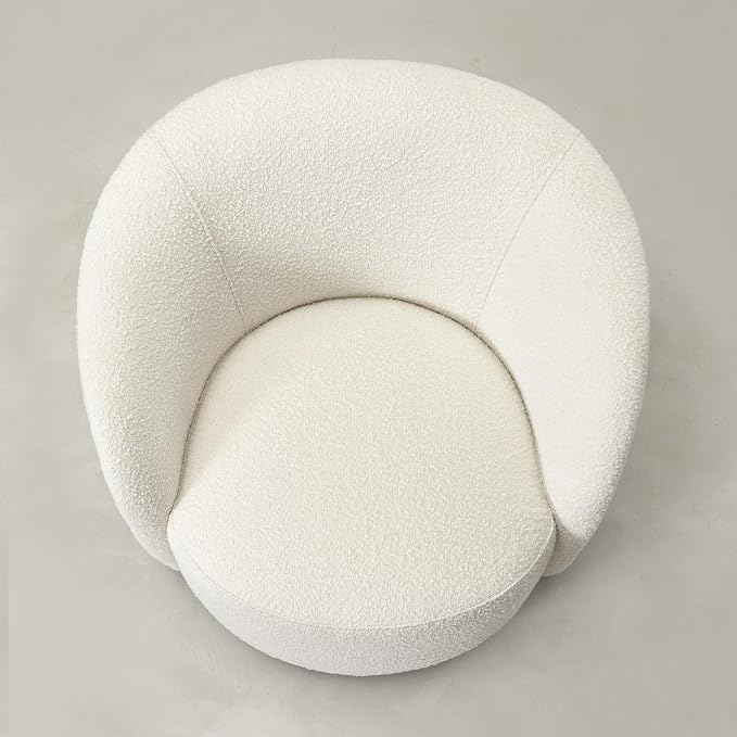 KINWELL 34" W Mid Century Modern Swivel Barrel Chair, Round Upholstered Boucle Swivel Accent Chairs, No Assembly Sofa Chair for Living Room Bedroom Reading Apartment Lounge Nursery(Cream)