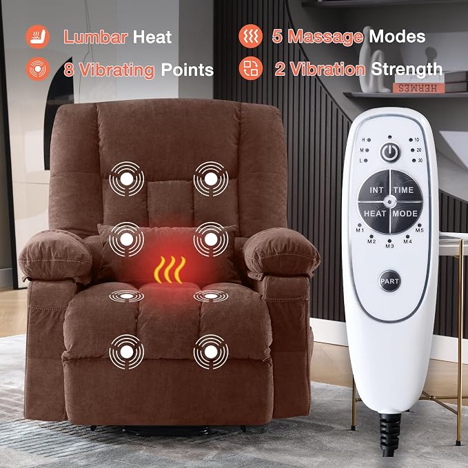MAHOMICO Power Lift Recliner Chair for Elderly with Vibration Massage and Lumbar Heating, Electric Lift Recliner Single Sofa with Side Pocket and USB Charge Port for Living Room