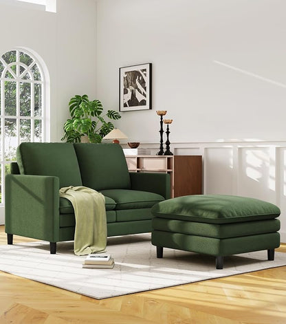 Welzona 3-Layers Cloud L Shaped Couch, 51" Loveseat Sofa Living Room, Bedroom - Tool-Free Assembly with Teddy Fabric Small L Shape Sofa - Green - Removable Washable Covers - 650lbs Capacity