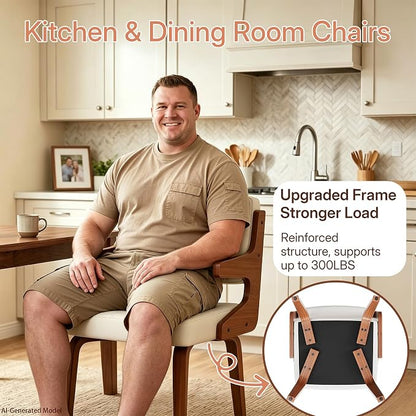 Dining Chairs Set of 2 with Hanging Armrest Beige | Set of 2 with hanging armrests for table-edge storage. Walnut frame and warm beige faux leather seating