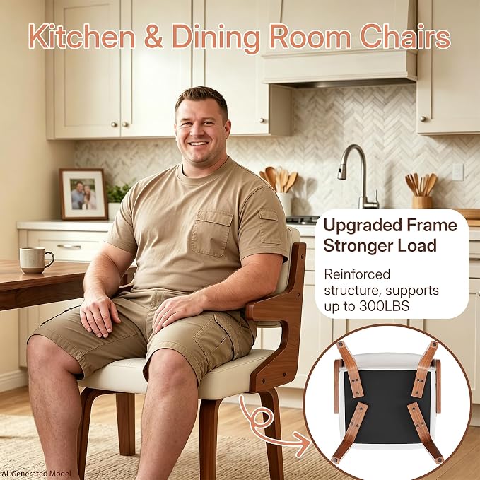 Dining Chairs Set of 6 with Hanging Armrest Beige | Set of 6 luxury chairs featuring exclusive hanging armrests and a premium walnut bentwood frame with elegant beige upholstery