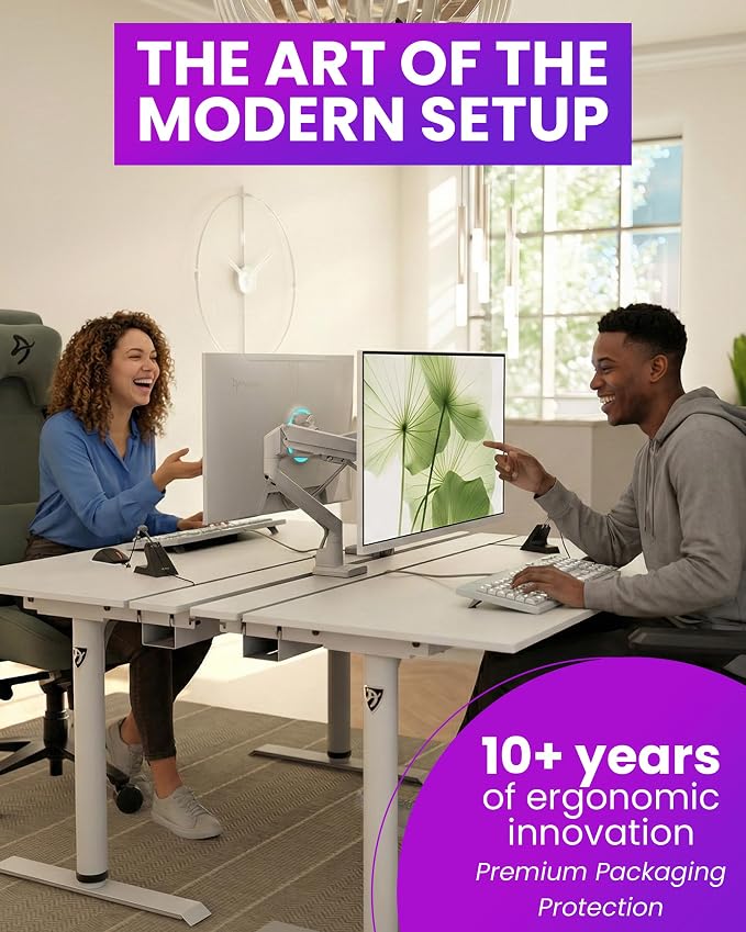 Arozzi Arena Nordico Gamer Desk – 55x27.6” Electric Standing Table – PC Gaming Desk with Storage for Cables - Dual Cable Baskets, Split Tabletop, Monitor Arm Friendly - Light Birch