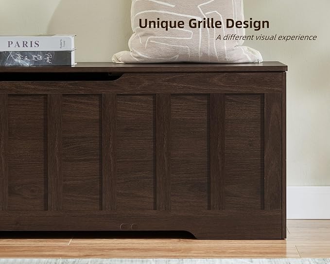 VANKILEY 51.2" Storage Chest Extra Large,Storage Bench with 2 Safety Hinges,Shoe Bench,51.2 * 15.7 * 19.1 inches,Wooden Trunk for Bedroom,livingroom,entryway,Supports 220 lb,Easy Assembly(Espresso).