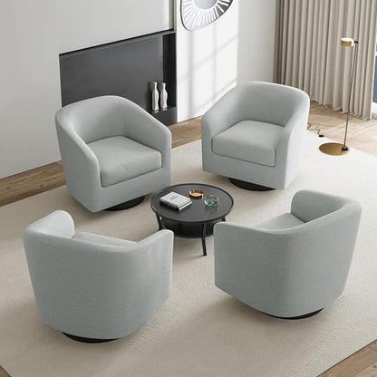 Swivel Accent Chairs Set of 4, Chenille Barrel Chair Upholstered Armchair for Living Room, Modern Round Arm Chair Small Single Sofa Bedroom Reading Seat - Light Gray