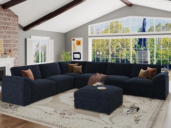 EASE MOOSE Oversized Sectional Modular Sofa,Modern Comfort L Shape Sectional Couch Wide Deep seat Couch for Living Room,Removable and Washable,Blue