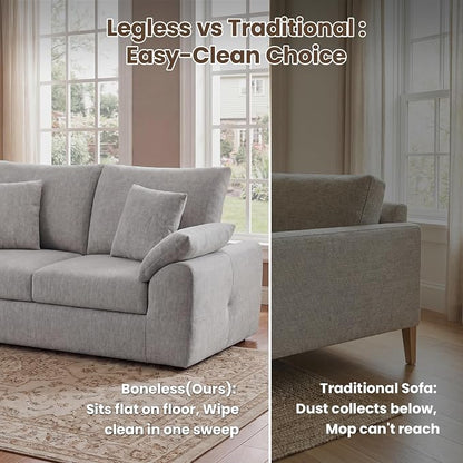 75.6" Boneless Loveseat Sofa, Polyester Fabric 2-Seater Couch with 4 Pillows, No Assembly Required, Soft High Density Foam Cushion, Rectangular Track Arm Sofa for Living Room Bedroom Apartment (Grey)