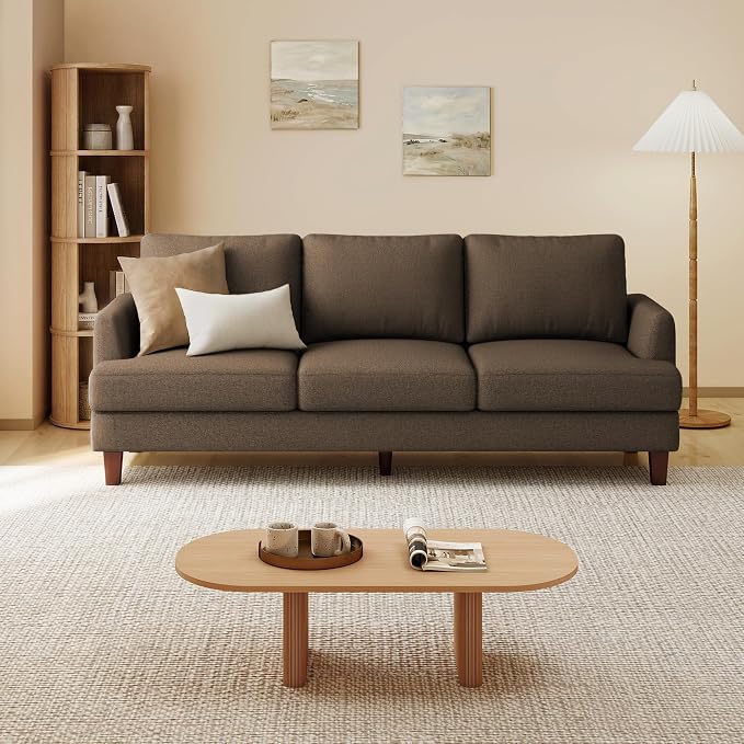 Gericco Mid Century Modern Couches for Living Room, 89" Comfy Brown Couch Sofa with 3-Seater Deep Seats, Upholstered Sofas for Living Room, Office Apartment, Bedroom