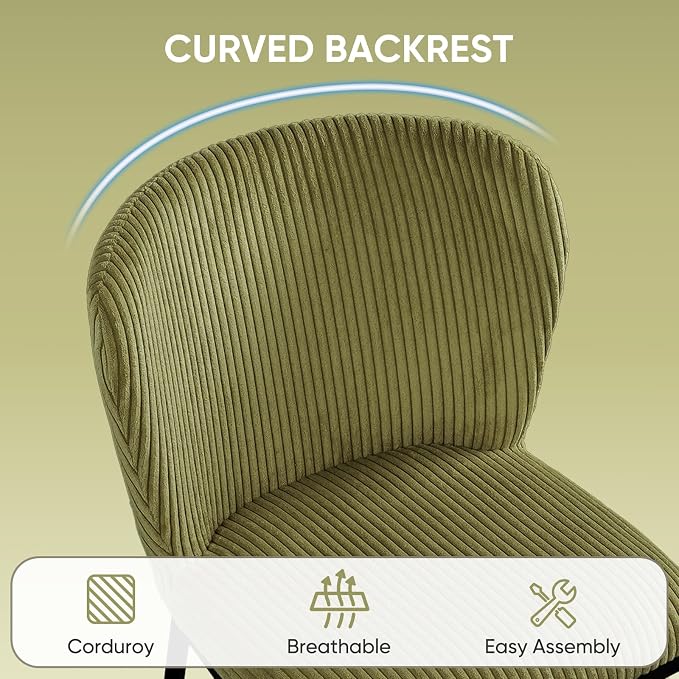 SIMTONAL Upholstered Dining Chairs Set of 2, Dining Chair, Thickened Cushion, Corduroy Fabric, Easy to Clean & Assemble, for Dining Room/Living Room/Office, Green