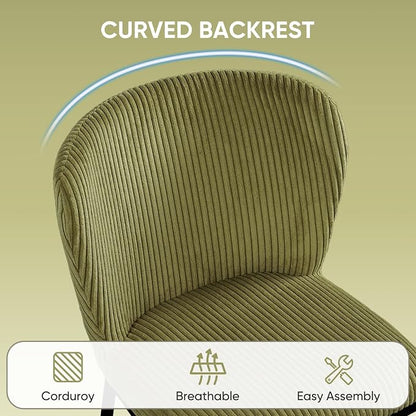SIMTONAL Upholstered Dining Chairs Set of 2, Dining Chair, Thickened Cushion, Corduroy Fabric, Easy to Clean & Assemble, for Dining Room/Living Room/Office, Green