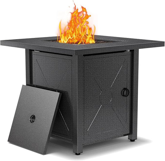 Electactic Fire Pit Propane Smokeless Outdoor Fire Pit Table Patio Outside with Lava Rocks,2-in-1 40000BTU Firepit Table 28" with Lid and Cover for Garden Backeyard Deck Balcony(Black)