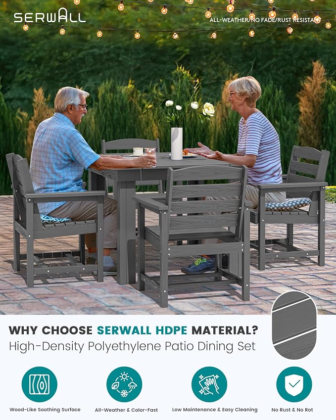 SERWALL HDPE Outdoor Square Dining Set for 4 | with Armchair Seat